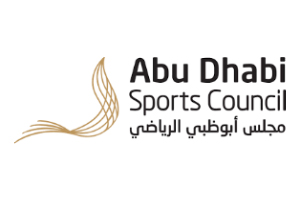 Abu Dhabi Sports Council logo with a gold abstract bird and bilingual text: English and Arabic.
