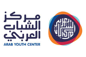 Logo pair: Arabic text for 'Arab Youth Center' with its English name, beside a circular geometric emblem.