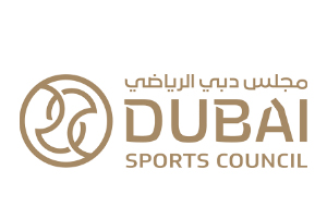 Dubai Sports Council logo with circular emblem and bilingual English and Arabic text