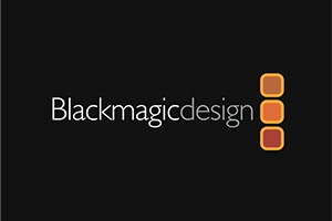 Blackmagicdesign logo on a black background with three orange rounded-square icons on the right