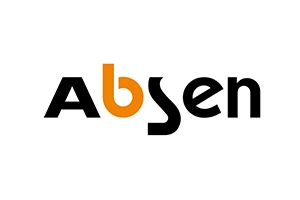 Absen logo wordmark, with an orange 'b' and black letters spelling 'Absen'.