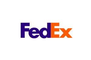FedEx wordmark logo in purple and orange.